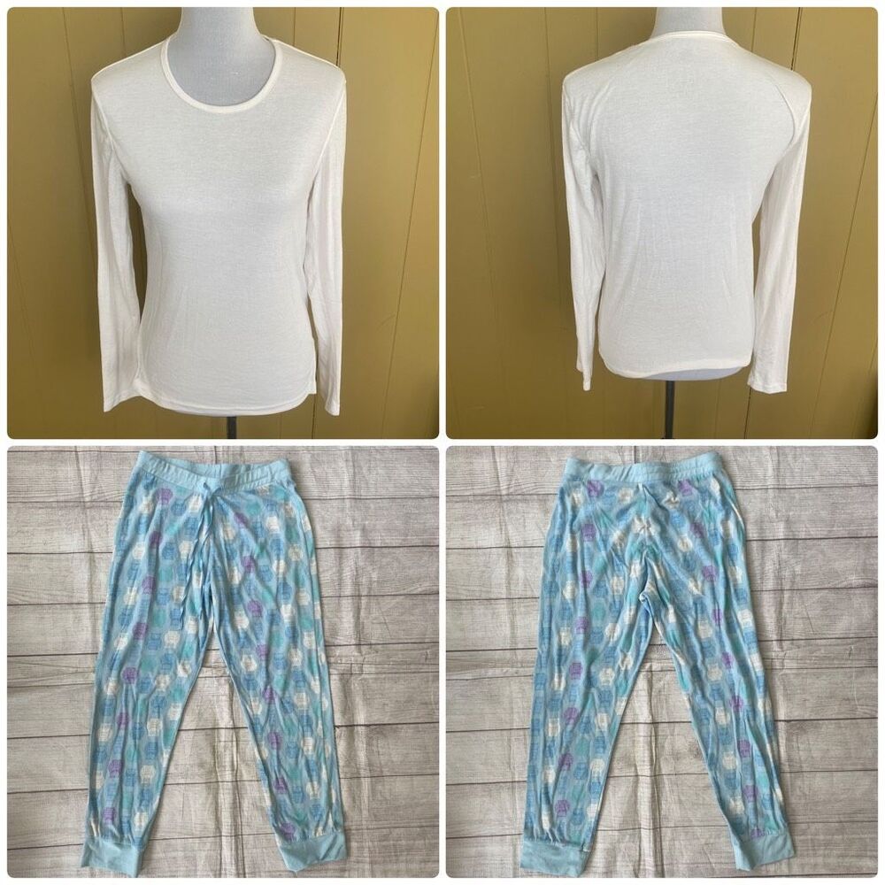 Sonoma & crane sleep separate pajama set white top w/blue owl bottom joggers